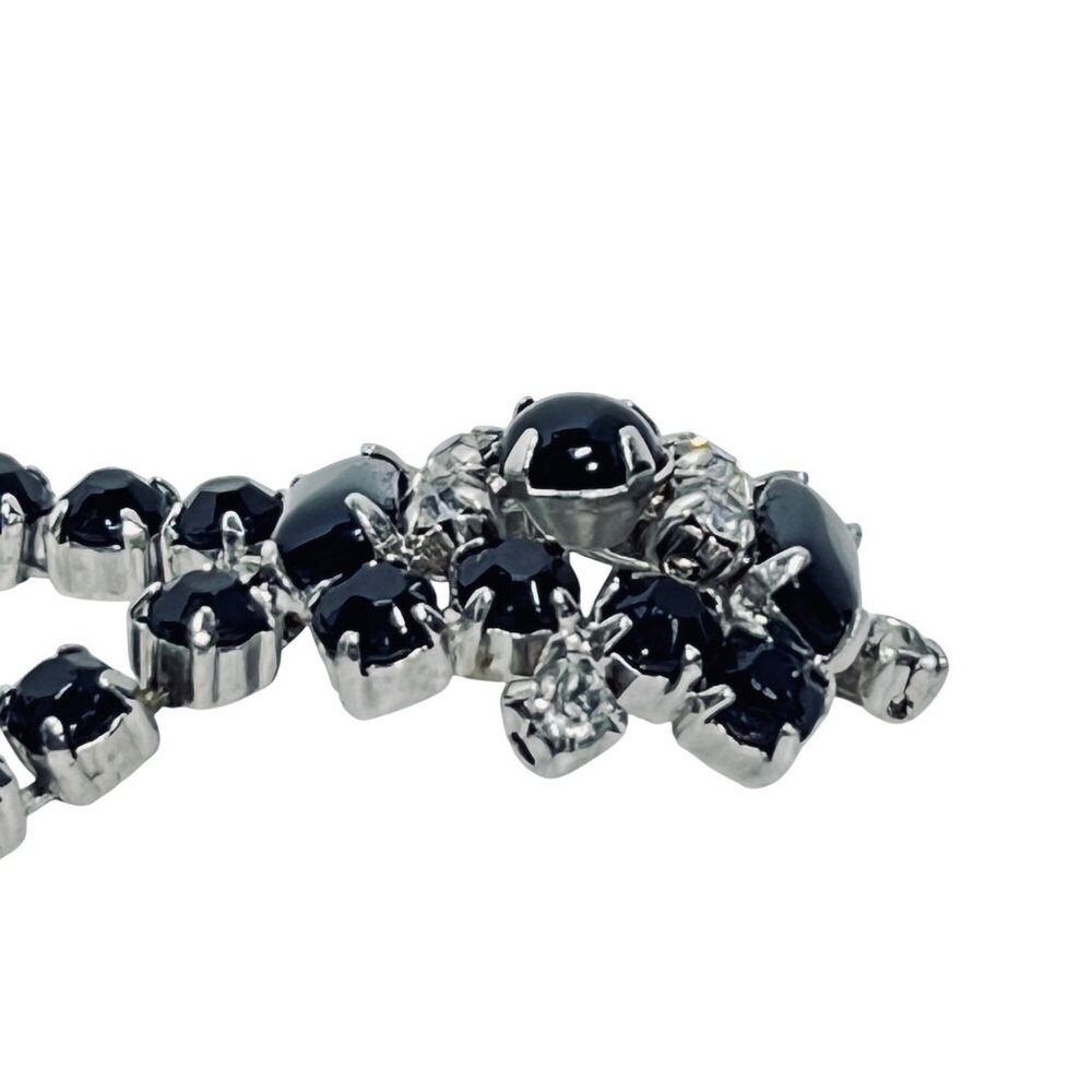 Silver Tone With Prong Set Black And Clear Rhinestone Statement Necklace (5809) - Picture 9 of 9